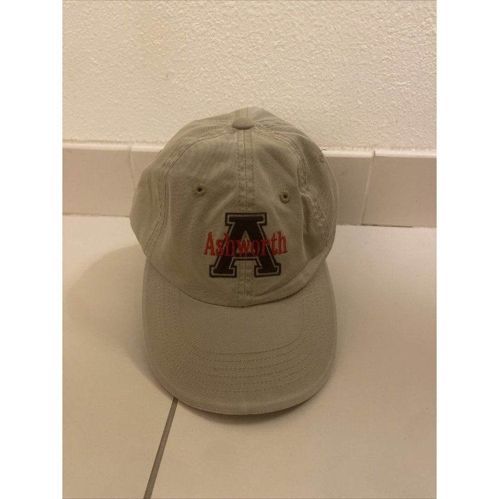 Ashworth Golf Khaki Cap Hat Adjustable Strapback One Size Tan Cotton